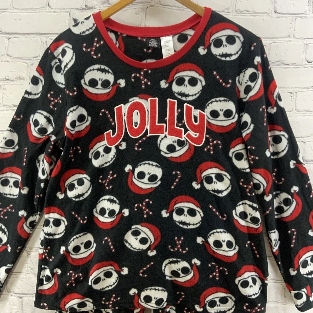Disney Nightmare Before Christmas Pajama Set Sz L Fleece Black Red Jack - Picture 2 of 7